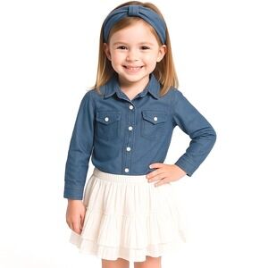 Kids Girls M 3PC Outfit Light Blue Denim Button Up‎ Casual Playwear